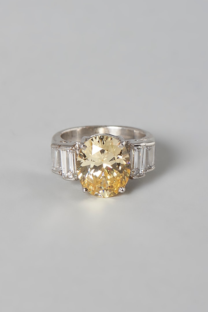 White Finish Yellow & White Swarovski Zirconia Ring In Sterling Silver by Diosa Paris Jewellery at Pernia's Pop Up Shop