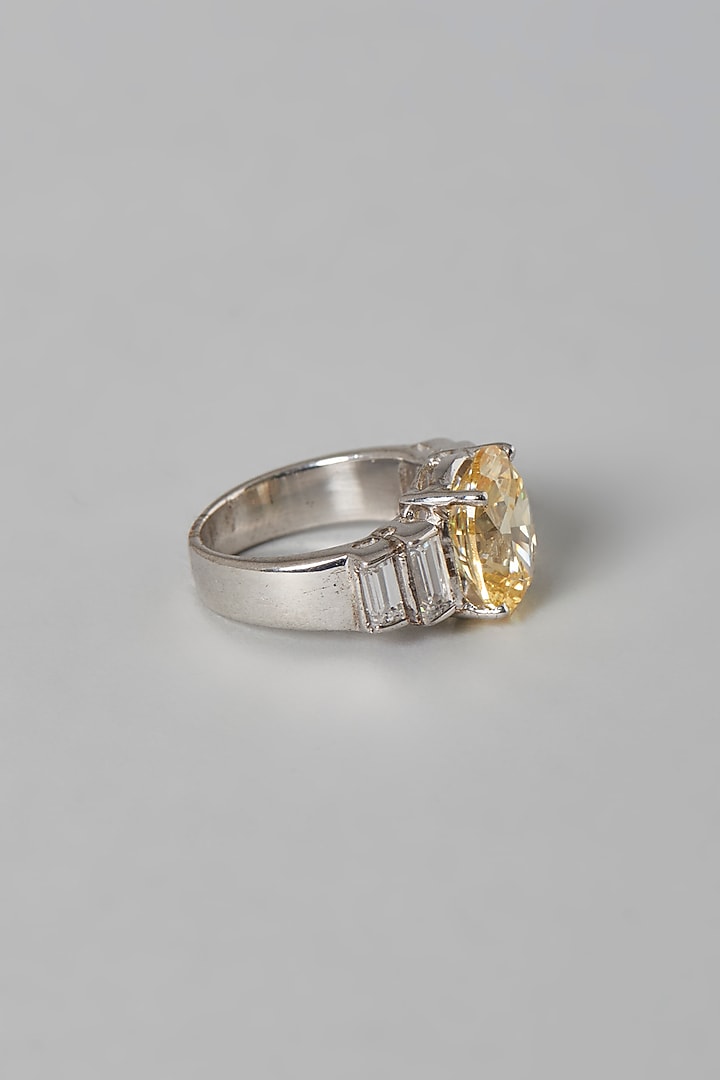 White Finish Yellow & White Swarovski Zirconia Ring In Sterling Silver by Diosa Paris Jewellery at Pernia's Pop Up Shop
