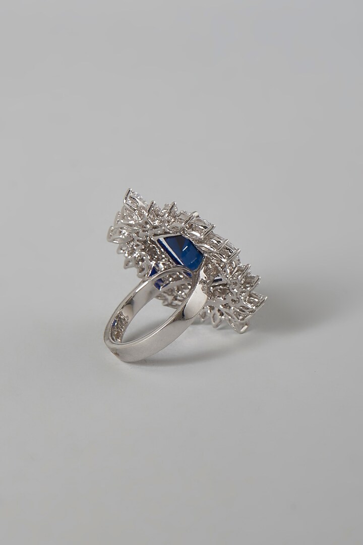 White Finish Blue & White Swarovski Zirconia Ring In Sterling Silver by Diosa Paris Jewellery at Pernia's Pop Up Shop