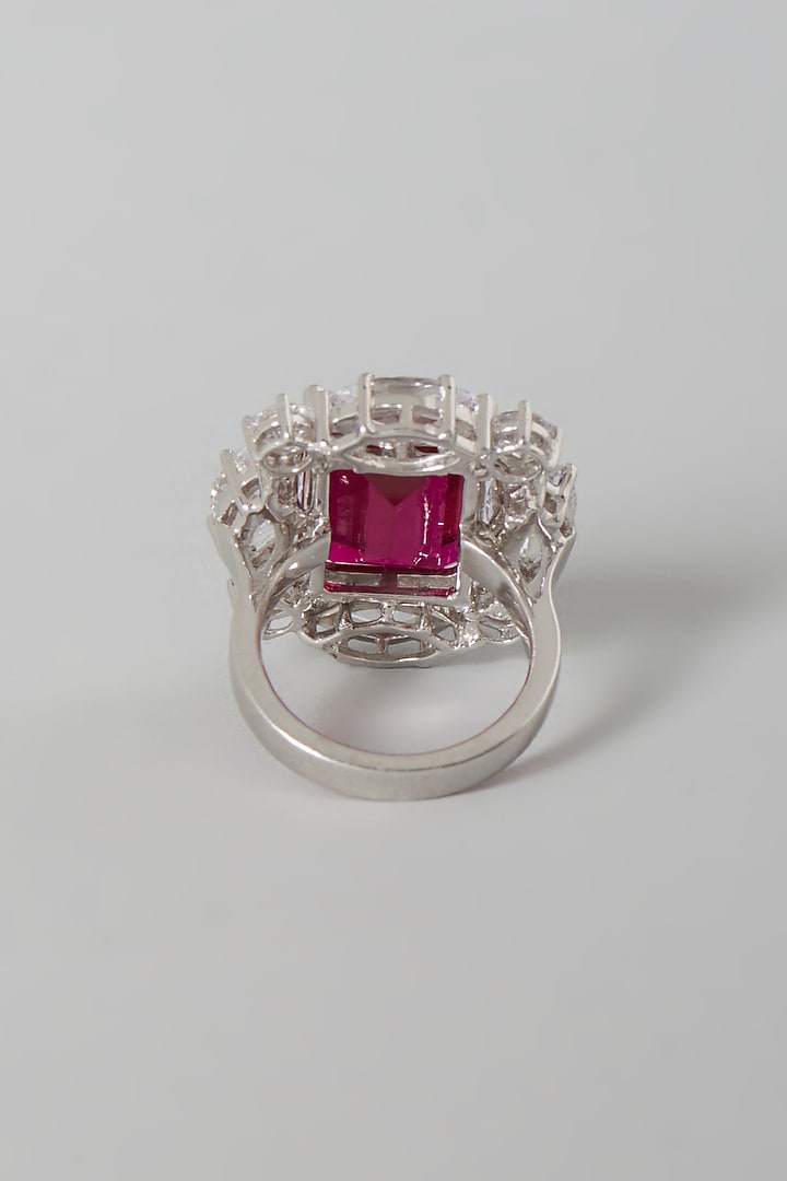 White Finish Red & White Swarovski Zirconia Ring In Sterling Silver by Diosa Paris Jewellery at Pernia's Pop Up Shop