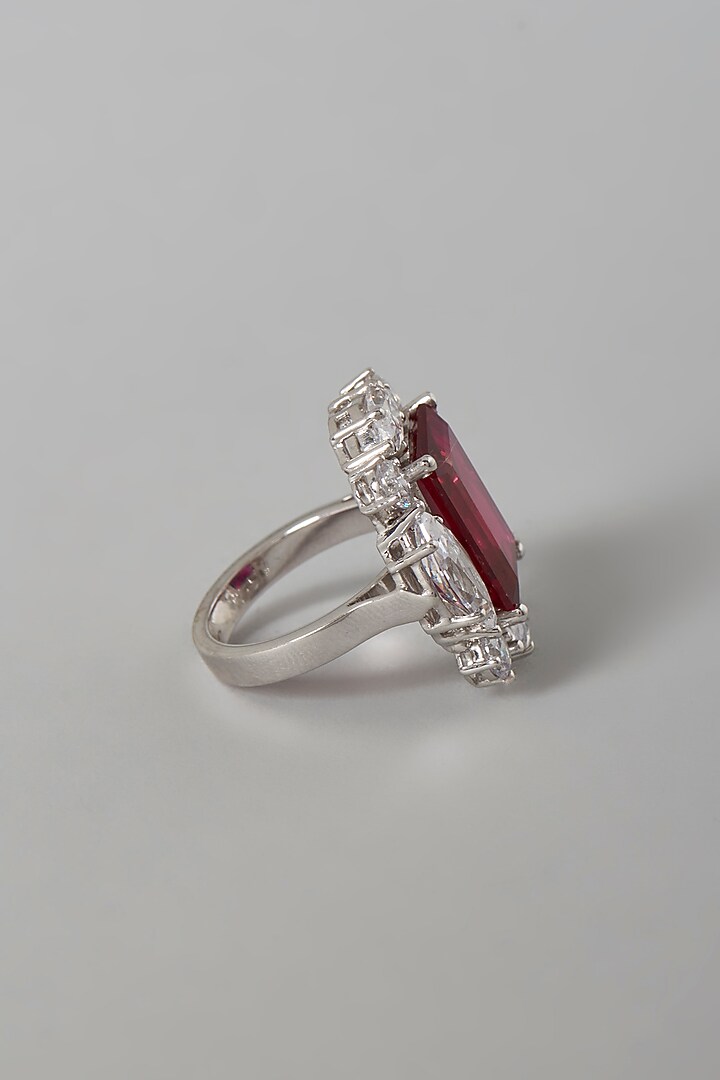 White Finish Red & White Swarovski Zirconia Ring In Sterling Silver by Diosa Paris Jewellery at Pernia's Pop Up Shop