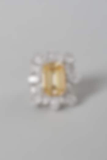 White Finish Yellow & White Swarovski Zirconia Ring In Sterling Silver by Diosa Paris Jewellery at Pernia's Pop Up Shop