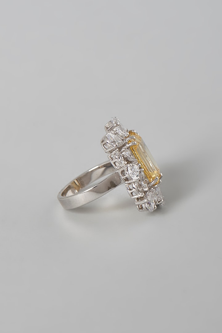 White Finish Yellow & White Swarovski Zirconia Ring In Sterling Silver by Diosa Paris Jewellery at Pernia's Pop Up Shop