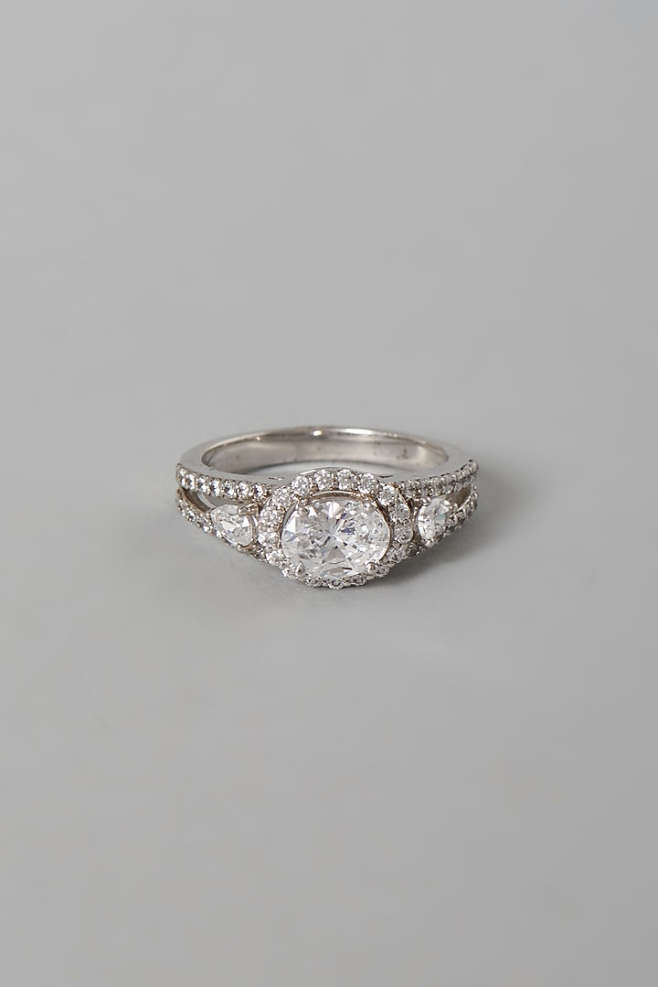White Finish Swarovski Zirconia Oval Cut Ring In Sterling Silver by Diosa Paris Jewellery at Pernia's Pop Up Shop