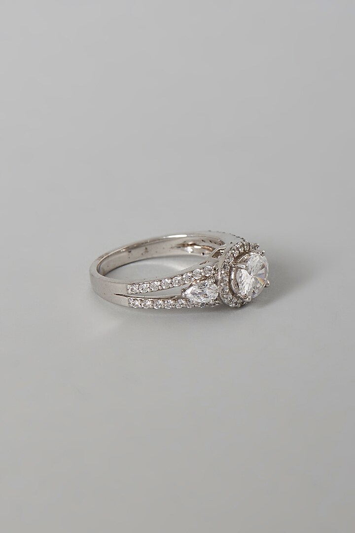 White Finish Swarovski Zirconia Oval Cut Ring In Sterling Silver by Diosa Paris Jewellery at Pernia's Pop Up Shop