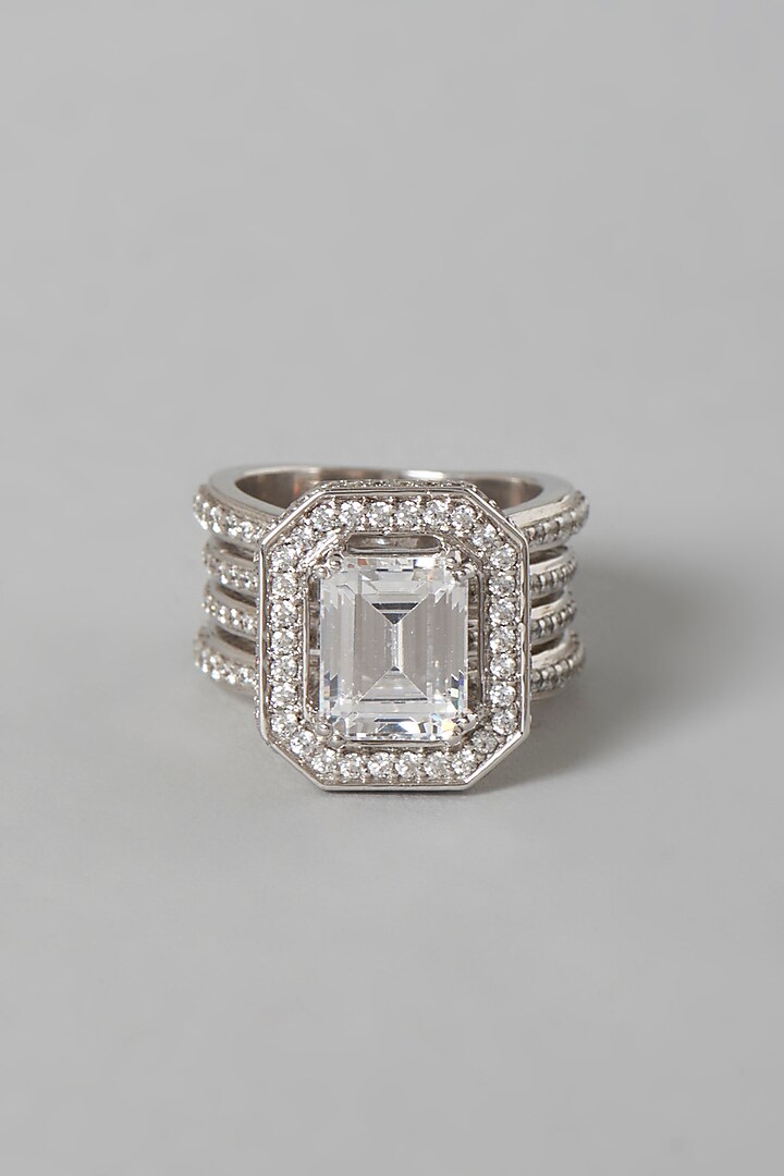 White Finish Swarovski Zirconia Ring In Sterling Silver by Diosa Paris Jewellery at Pernia's Pop Up Shop