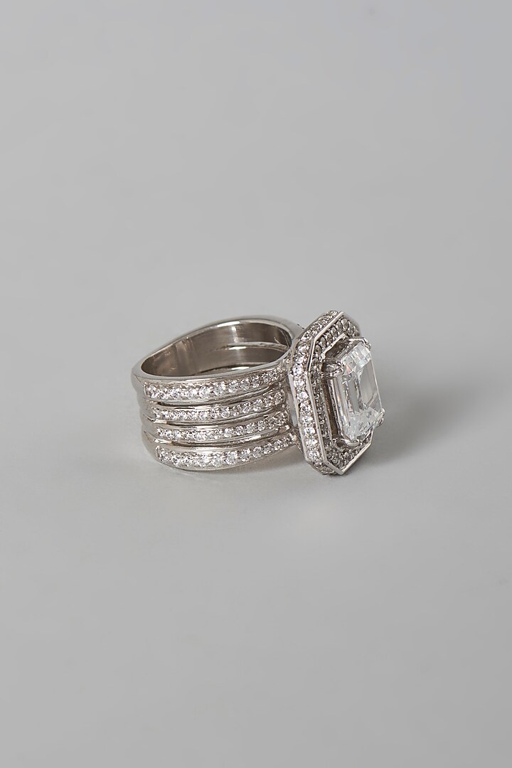 White Finish Swarovski Zirconia Ring In Sterling Silver by Diosa Paris Jewellery at Pernia's Pop Up Shop