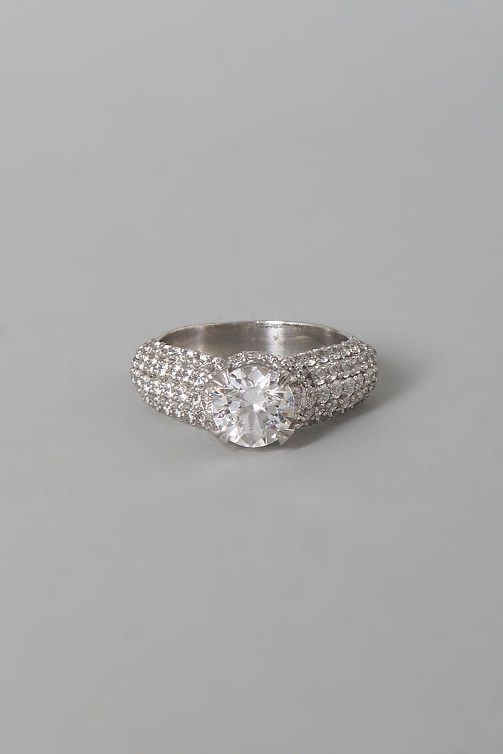 White Finish Swarovski Zirconia Ring In Sterling Silver by Diosa Paris Jewellery at Pernia's Pop Up Shop