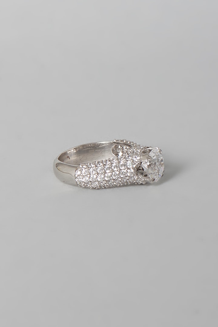 White Finish Swarovski Zirconia Ring In Sterling Silver by Diosa Paris Jewellery at Pernia's Pop Up Shop