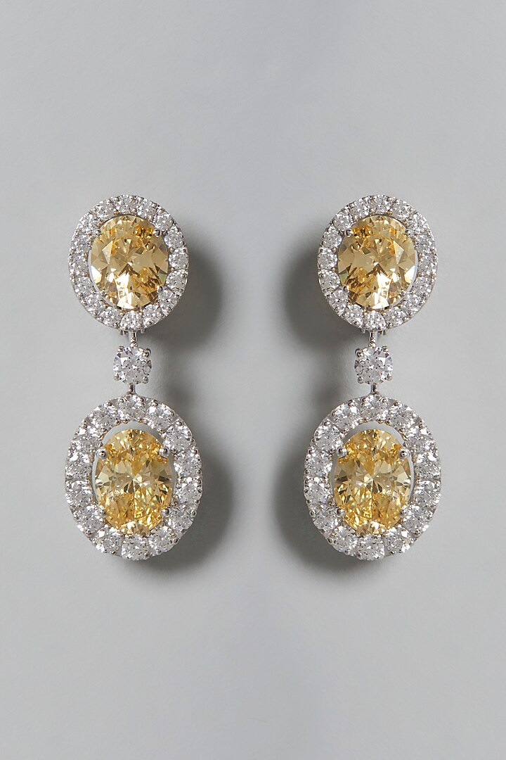 White Finish Yellow & White Swarovski Zirconia Dangler Earrings In Sterling Silver by Diosa Paris Jewellery at Pernia's Pop Up Shop