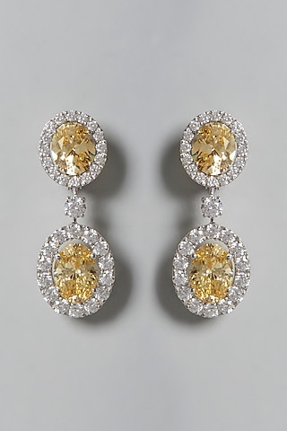 White Finish Yellow & White Swarovski Zirconia Dangler Earrings In Sterling Silver by Diosa Paris Jewellery