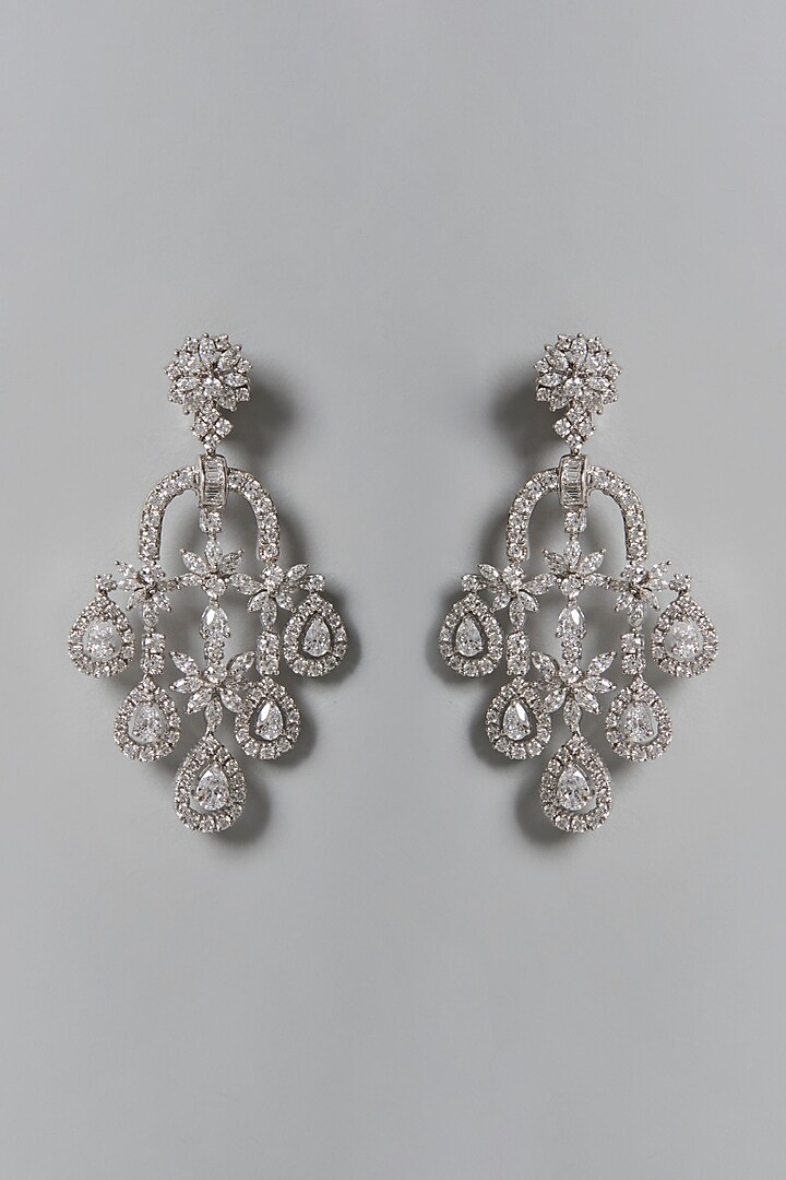 White Finish Swarovski Zirconia Dangler Earrings In Sterling Silver by Diosa Paris Jewellery at Pernia's Pop Up Shop