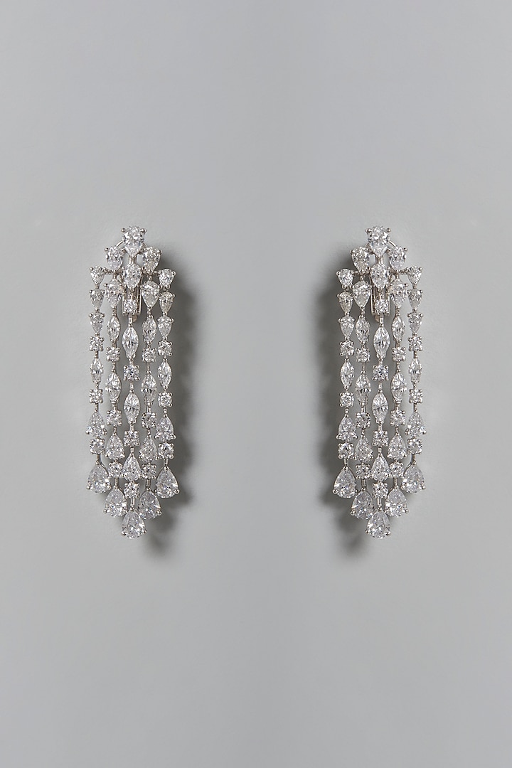 White Finish Swarovski Zirconia Chandelier Earrings In Sterling Silver by Diosa Paris Jewellery at Pernia's Pop Up Shop