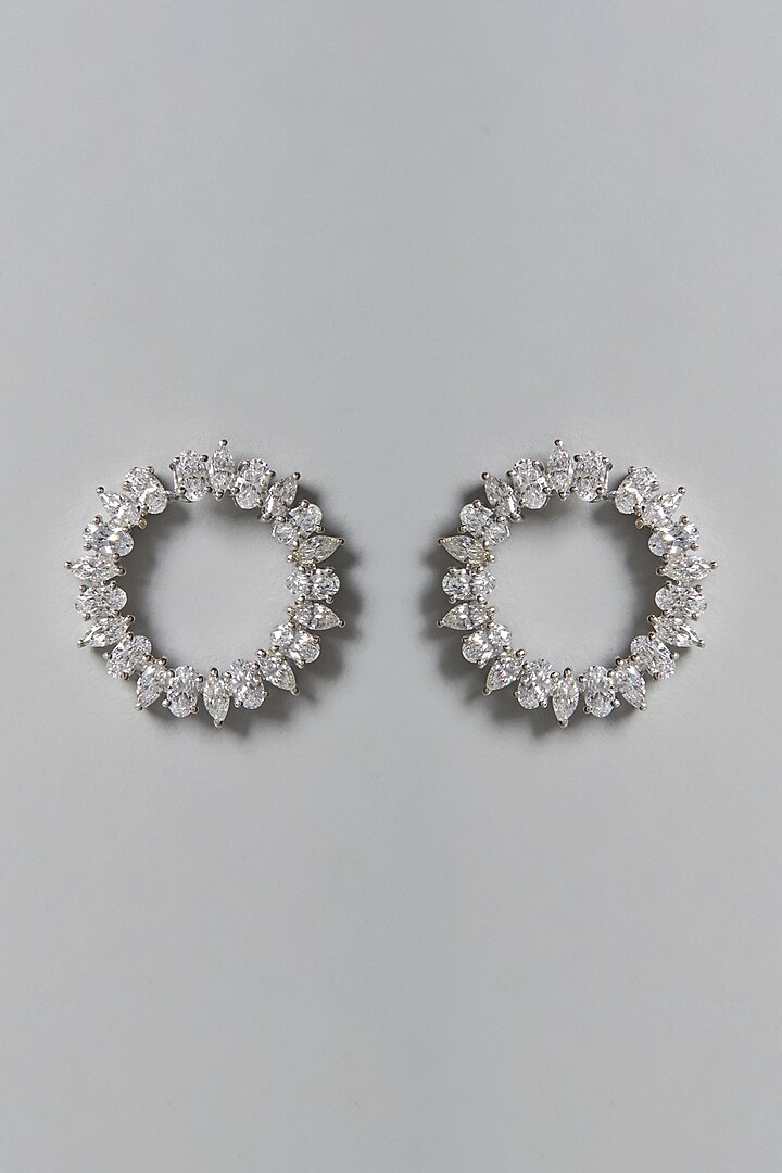 White Finish Swarovski Zirconia Chandbaali Earrings In Sterling Silver by Diosa Paris Jewellery at Pernia's Pop Up Shop