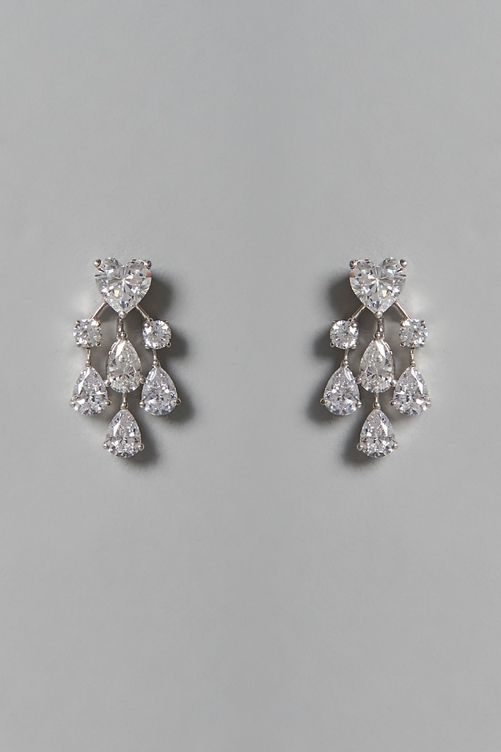White Finish Swarovski Zirconia Dangler Earrings In Sterling Silver by Diosa Paris Jewellery at Pernia's Pop Up Shop