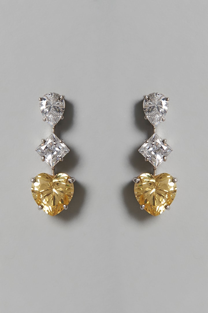 White Finish Yellow & White Swarovski Zirconia Dangler Earrings In Sterling Silver by Diosa Paris Jewellery at Pernia's Pop Up Shop