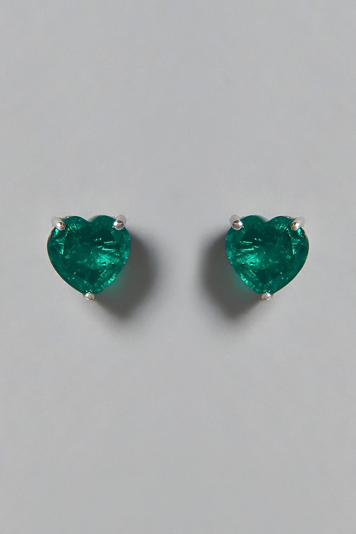 White Finish Green Swarovski Zirconia Stud Earrings In Sterling Silver by Diosa Paris Jewellery at Pernia's Pop Up Shop