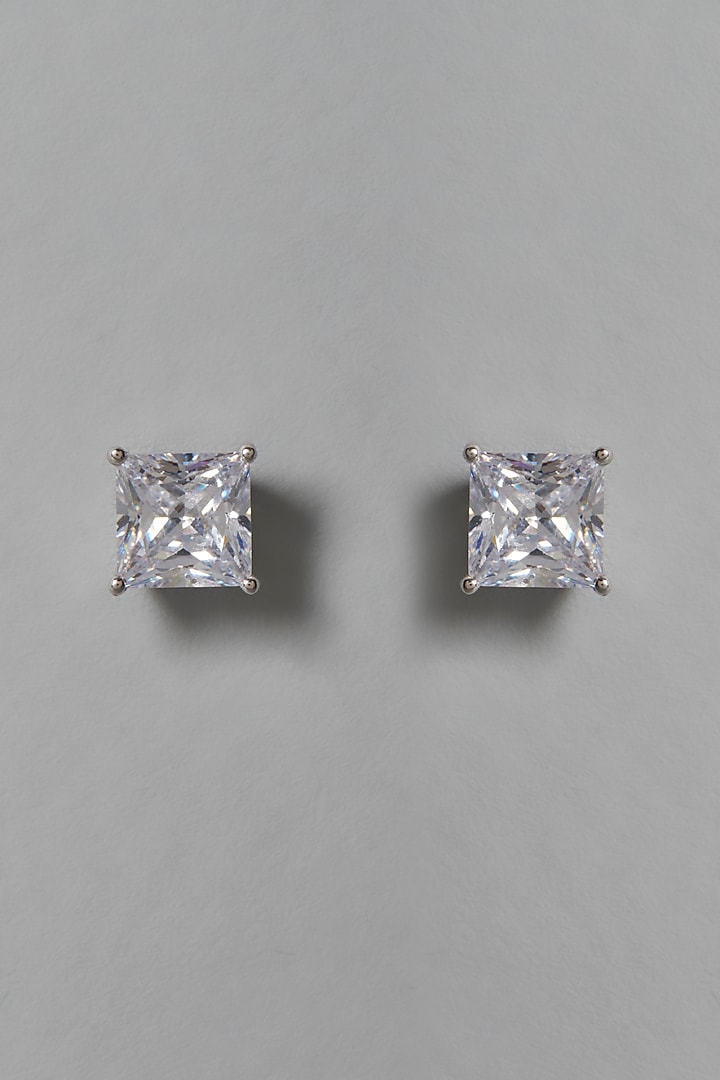 White Finish Swarovski Zirconia Stud Earrings In Sterling Silver by Diosa Paris Jewellery at Pernia's Pop Up Shop