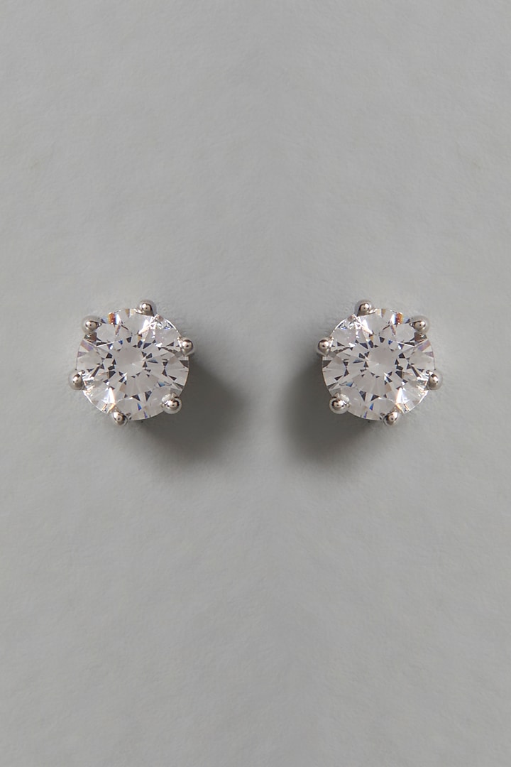 White Finish Swarovski Zirconia Stud Earrings In Sterling Silver by Diosa Paris Jewellery at Pernia's Pop Up Shop