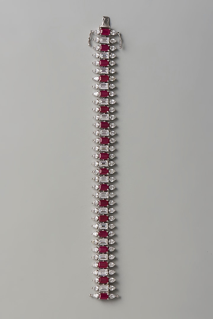 White Finish White & Red Swarovski Zirconia Bracelet In Sterling Silver by Diosa Paris Jewellery at Pernia's Pop Up Shop