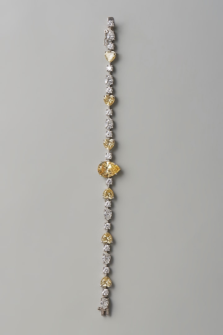 White Finish White & Yellow Swarovski Zirconia Bracelet In Sterling Silver by Diosa Paris Jewellery at Pernia's Pop Up Shop