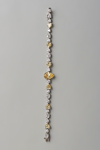 White Finish White & Yellow Swarovski Zirconia Bracelet In Sterling Silver by Diosa Paris Jewellery