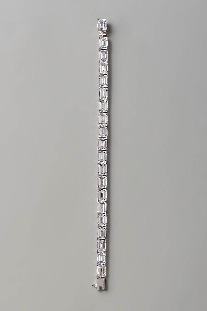 White Finish Swarovski Zirconia Bracelet In Sterling Silver by Diosa Paris Jewellery at Pernia's Pop Up Shop