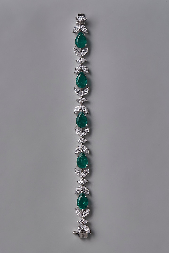 White Finish White & Green Swarovski Zirconia Bracelet In Sterling Silver by Diosa Paris Jewellery at Pernia's Pop Up Shop