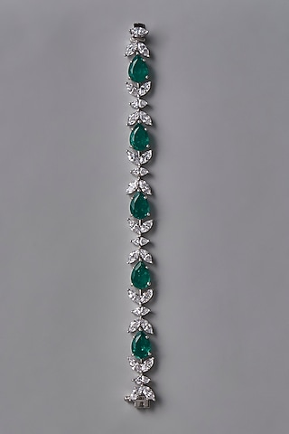 White Finish White & Green Swarovski Zirconia Bracelet In Sterling Silver by Diosa Paris Jewellery