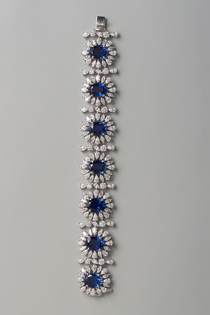 White Finish White & Blue Swarovski Zirconia Bracelet In Sterling Silver by Diosa Paris Jewellery at Pernia's Pop Up Shop
