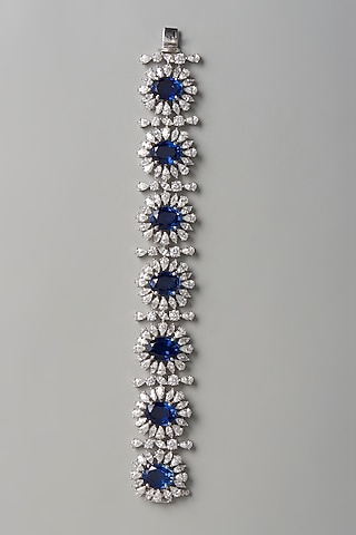 White Finish White & Blue Swarovski Zirconia Bracelet In Sterling Silver by Diosa Paris Jewellery