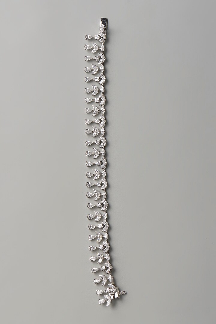 White Finish Swarovski Zirconia Bracelet In Sterling Silver by Diosa Paris Jewellery at Pernia's Pop Up Shop