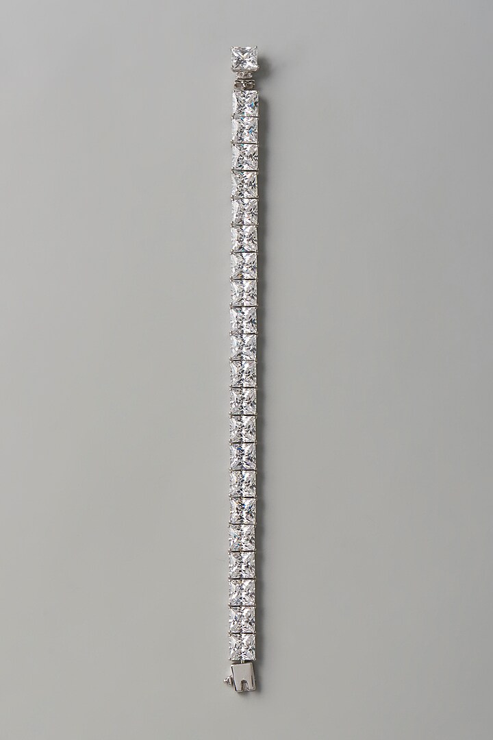 White Finish Swarovski Zirconia Bracelet In Sterling Silver by Diosa Paris Jewellery at Pernia's Pop Up Shop