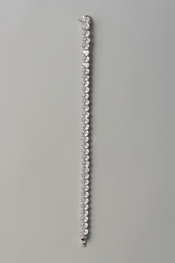 White Finish Swarovski Zirconia Bracelet In Sterling Silver by Diosa Paris Jewellery at Pernia's Pop Up Shop