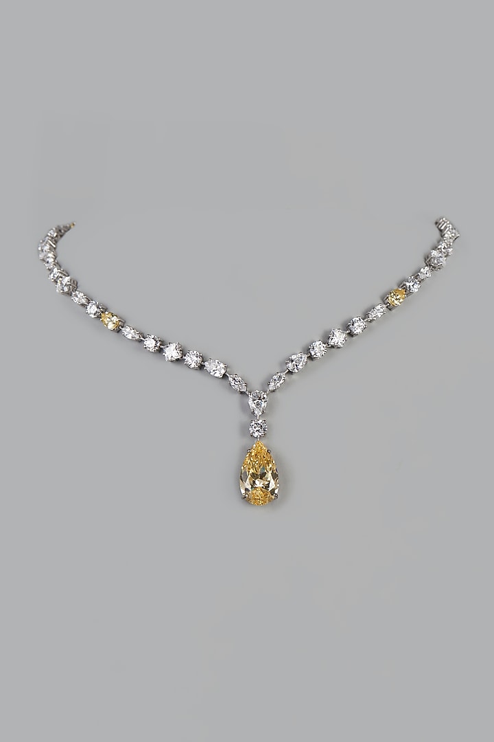 White Finish White & Yellow Swarovski Zirconia Necklace In Sterling Silver by Diosa Paris Jewellery at Pernia's Pop Up Shop