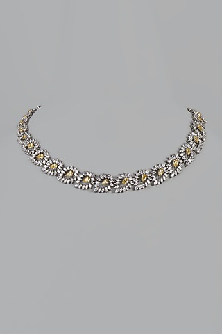 White Finish White & Yellow Swarovski Zirconia Necklace In Sterling Silver by Diosa Paris Jewellery