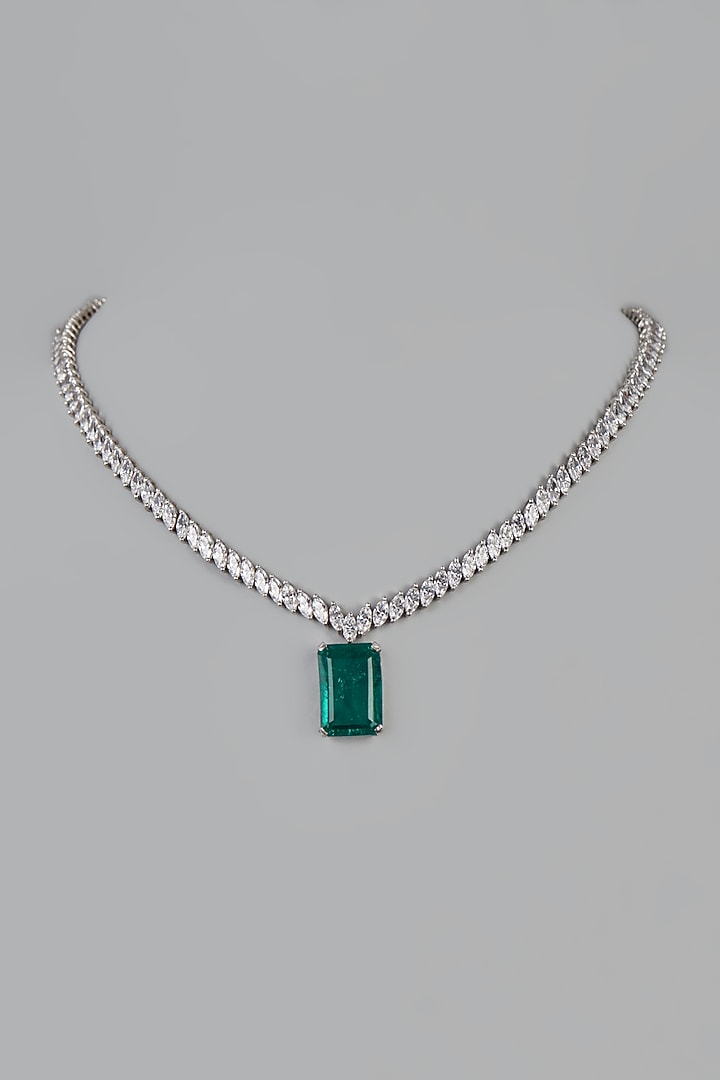 White Finish White & Green Swarovski Zirconia Necklace In Sterling Silver by Diosa Paris Jewellery at Pernia's Pop Up Shop