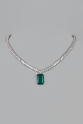 White Finish White & Green Swarovski Zirconia Necklace In Sterling Silver by Diosa Paris Jewellery