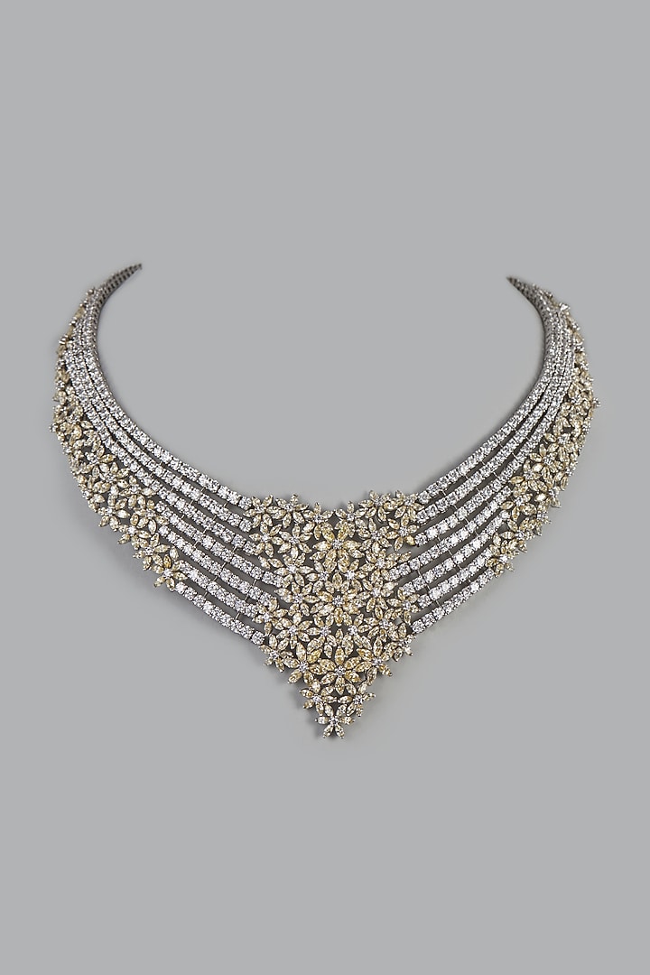 White Finish Yellow & White Swarovski Zirconia Necklace In Sterling Silver by Diosa Paris Jewellery at Pernia's Pop Up Shop