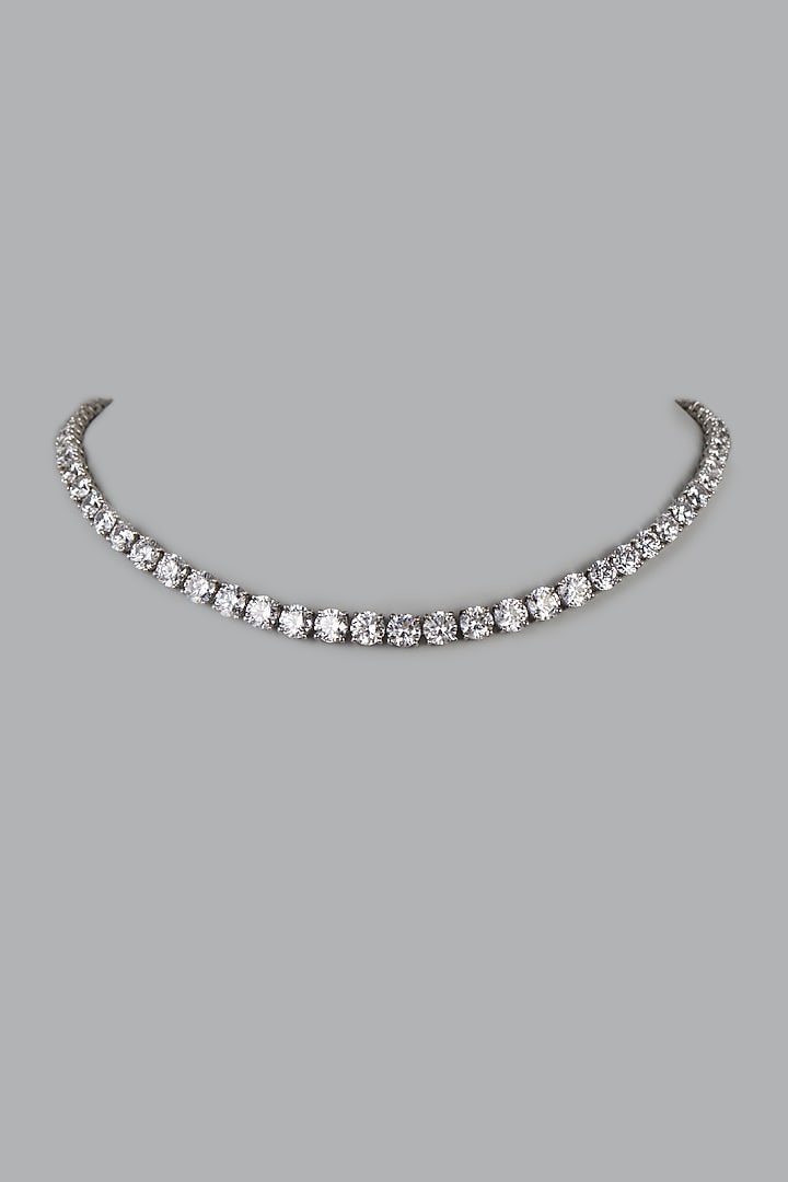 White Finish Swarovski Necklace In Sterling Silver by Diosa Paris Jewellery at Pernia's Pop Up Shop