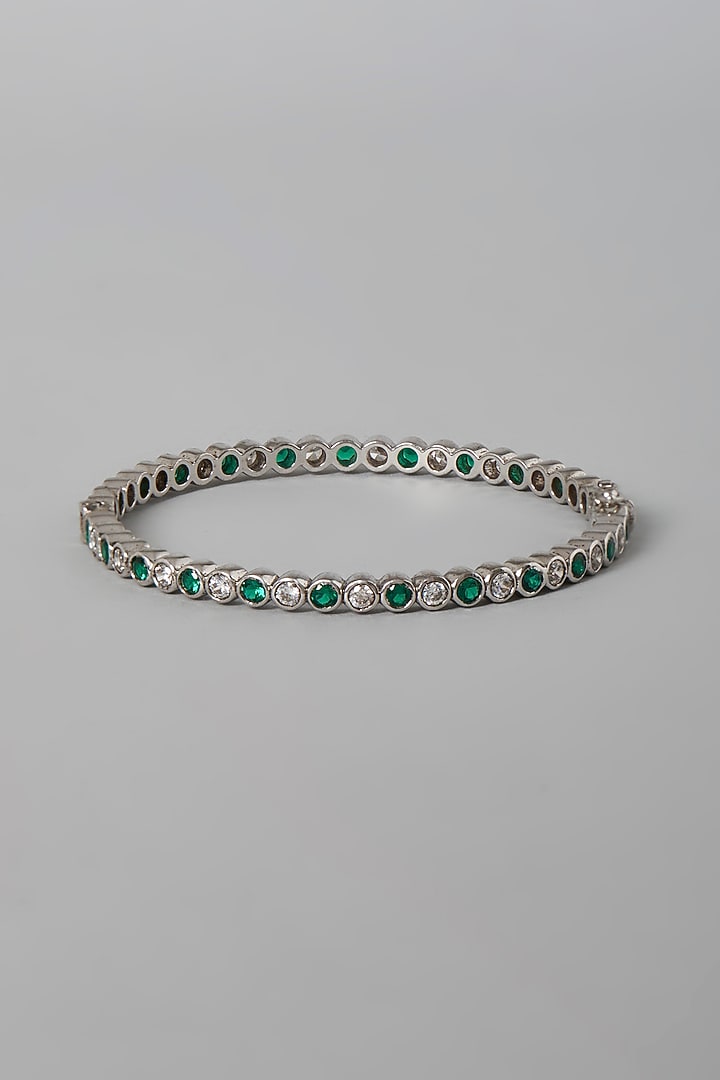 White Finish White & Green Swarovski Zirconia Bangle In Sterling Silver by Diosa Paris Jewellery at Pernia's Pop Up Shop