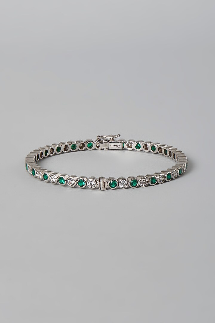 White Finish White & Green Swarovski Zirconia Bangle In Sterling Silver by Diosa Paris Jewellery at Pernia's Pop Up Shop