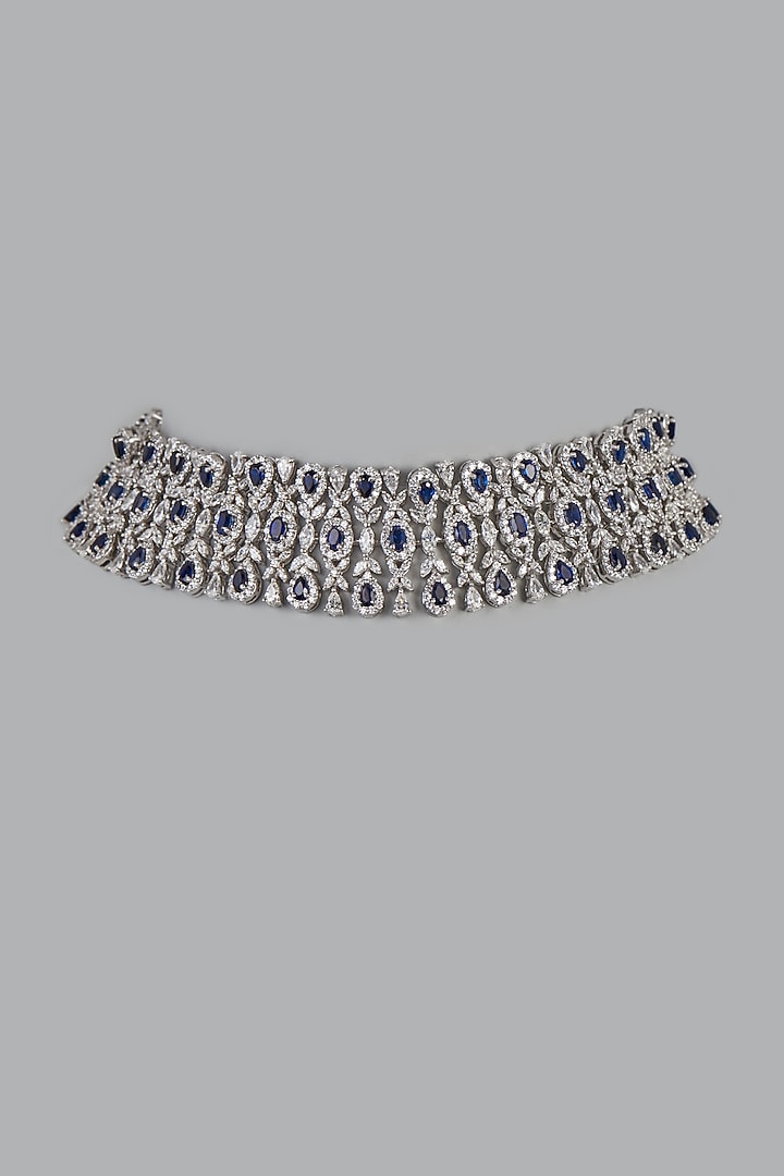 White Finish Swarovski Zirconia Choker Necklace In Sterling Silver by Diosa Paris Jewellery at Pernia's Pop Up Shop