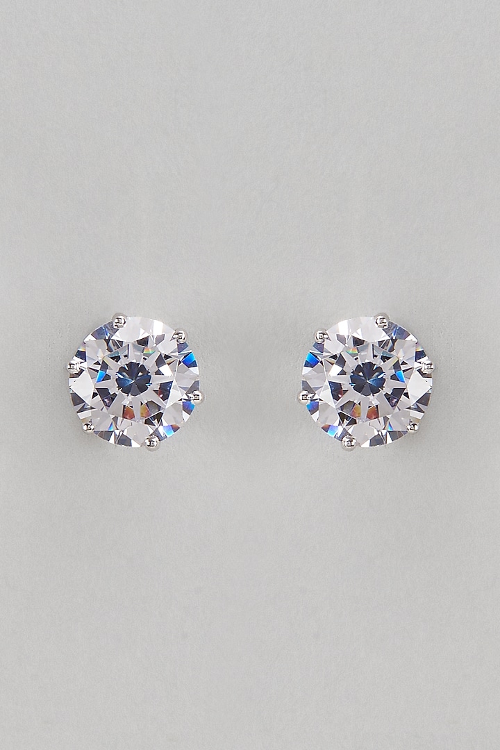 White Finish Swarovski Stud Earrings In Sterling Silver by Diosa Paris Jewellery at Pernia's Pop Up Shop