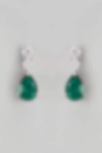 White Finish Green & White Swarovski Dangler Earrings In Sterling Silver by Diosa Paris Jewellery at Pernia's Pop Up Shop
