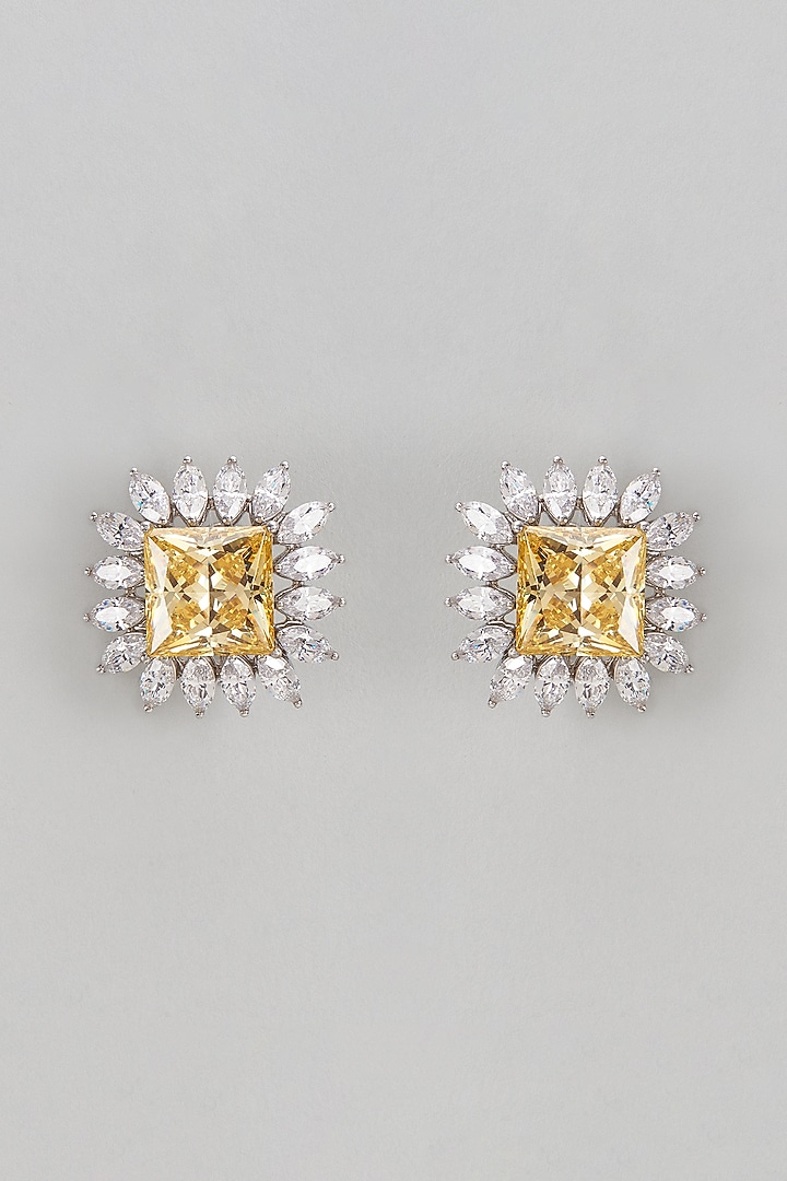 White Finish Swarovski Stud Earrings In Sterling Silver by Diosa Paris Jewellery at Pernia's Pop Up Shop