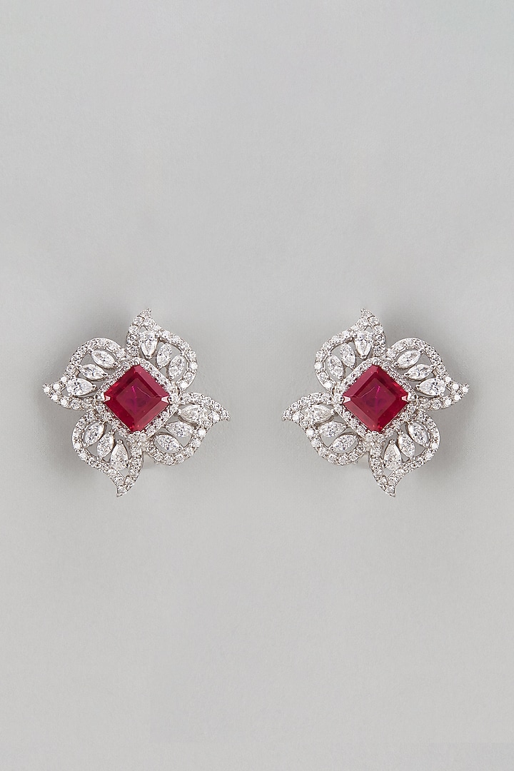 White Finish Swarovski Stud Earrings In Sterling Silver by Diosa Paris Jewellery at Pernia's Pop Up Shop