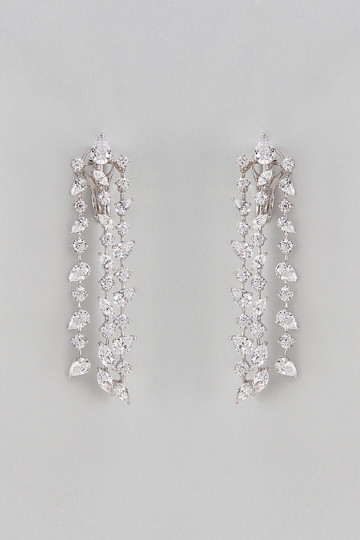 White Finish Swarovski Dangler Earrings In Sterling Silver by Diosa Paris Jewellery at Pernia's Pop Up Shop