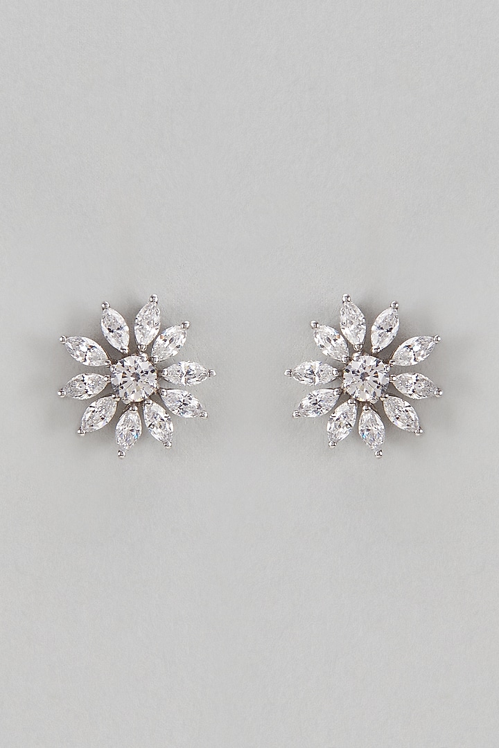 White Finish Swarovski Stud Earrings In Sterling Silver by Diosa Paris Jewellery at Pernia's Pop Up Shop