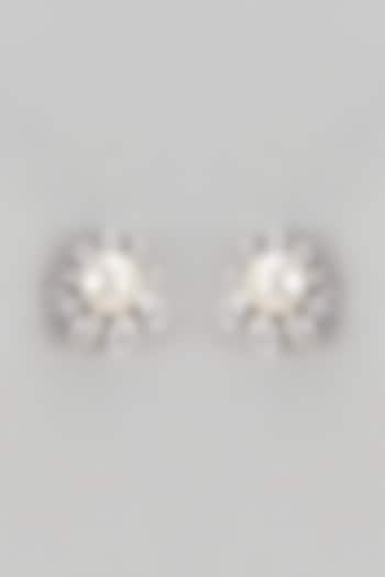 White Finish Swarovski & Pearl Stud Earrings In Sterling Silver by Diosa Paris Jewellery at Pernia's Pop Up Shop